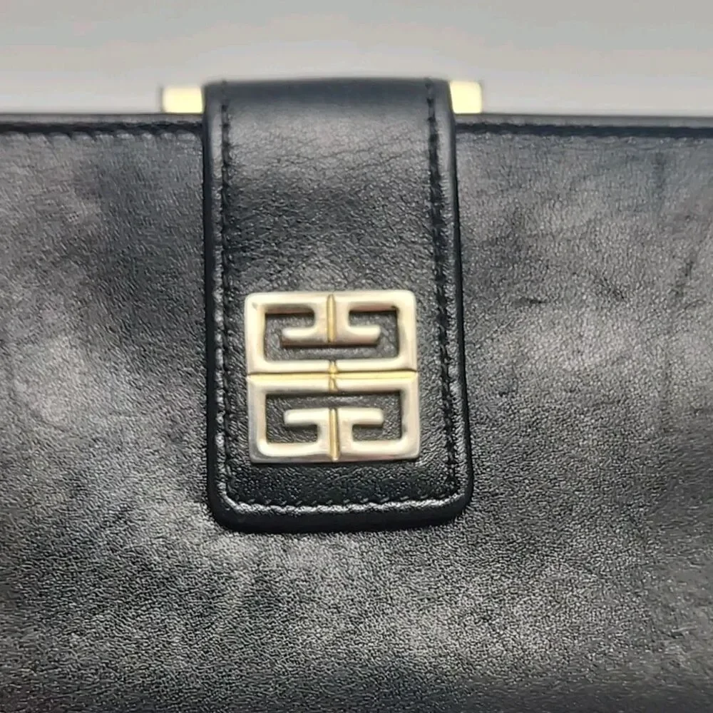 Givenchy Wallet Clutch Black Leather Card Organizer Coin Pocket 7.5